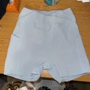 Light blue bike shorts high v waist with pockets